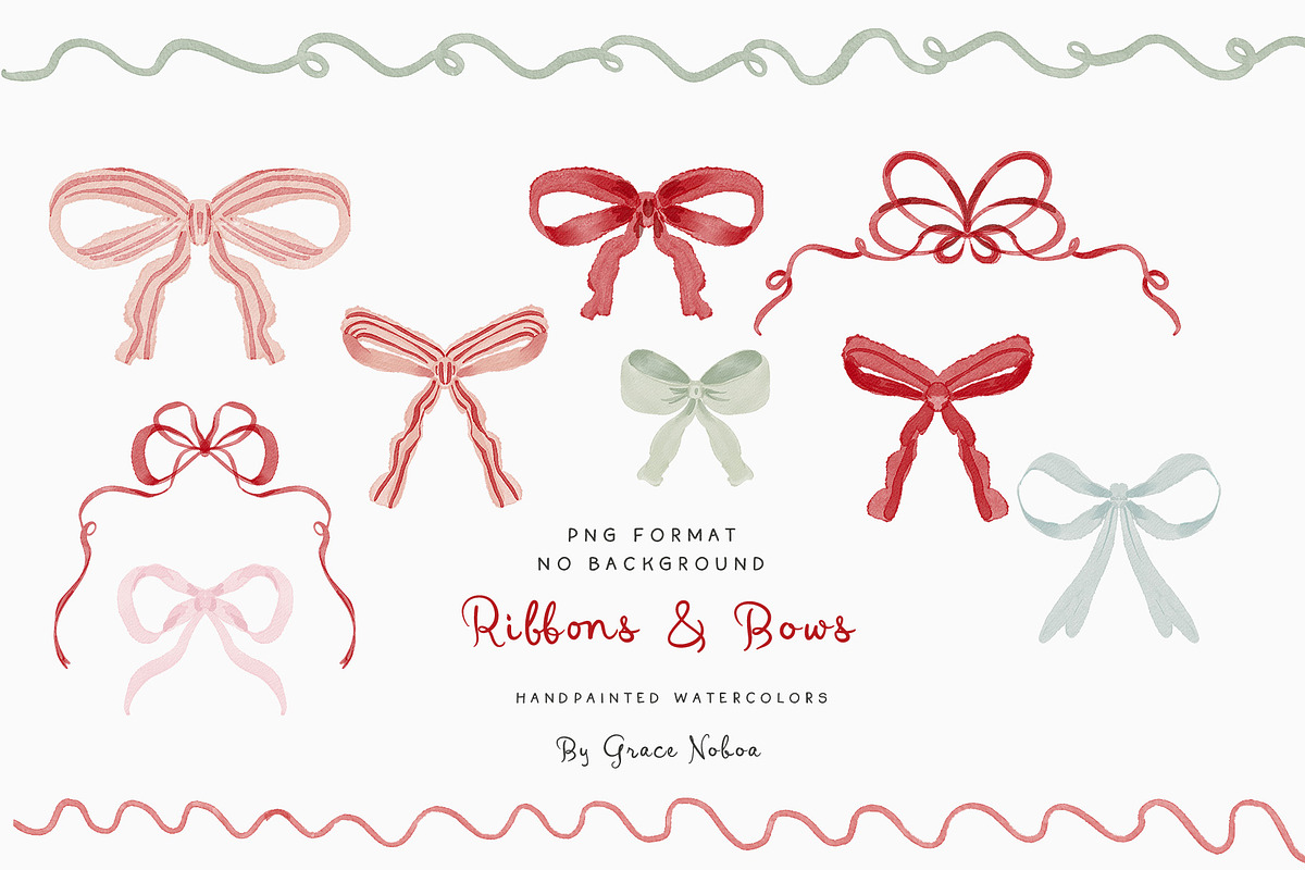 Watercolor Christmas Floral Bows, a Decorative Illustration by Grace Noboa Illustrations (Photo 17 of 24)