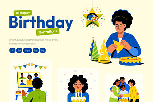 Happy Birthday Illustration Set, a Decorative Illustration by Prosymbols