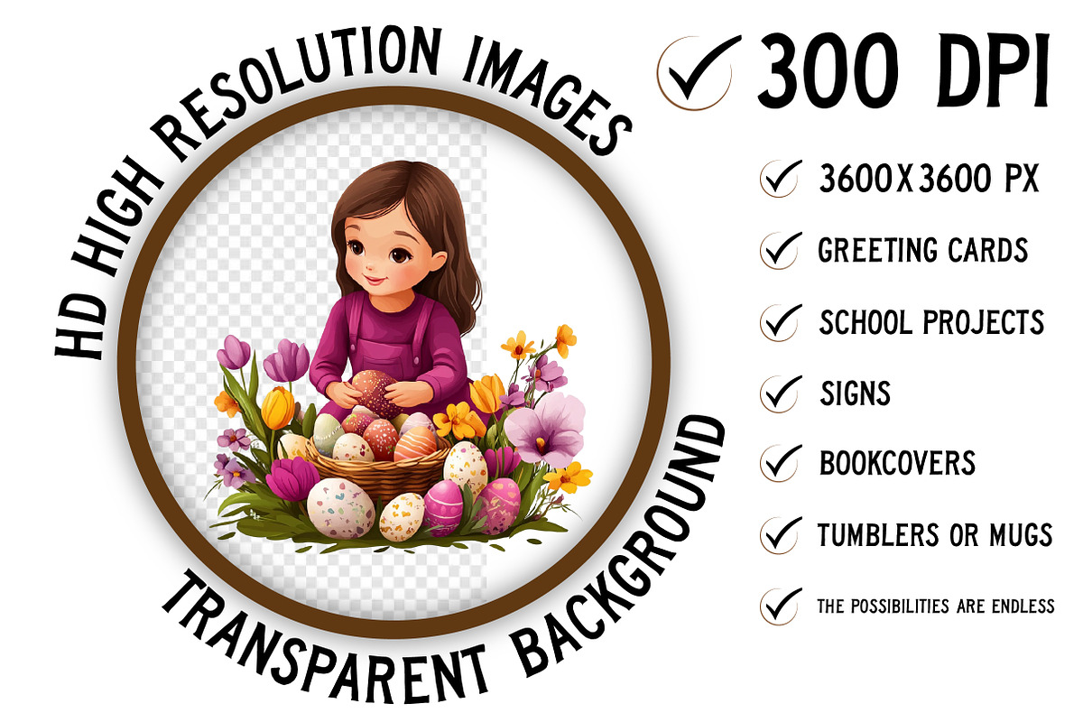 Whimsical Easter Girl Clipart, an Illustration by Craft Nest (Photo 2 of 9)