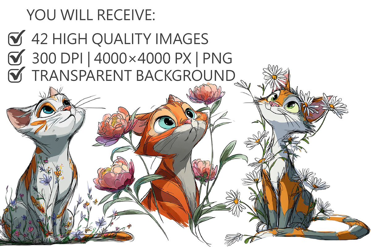 Floral Cute Cat Clipart, an Illustration by Pixels.Craft (Photo 3 of 5)