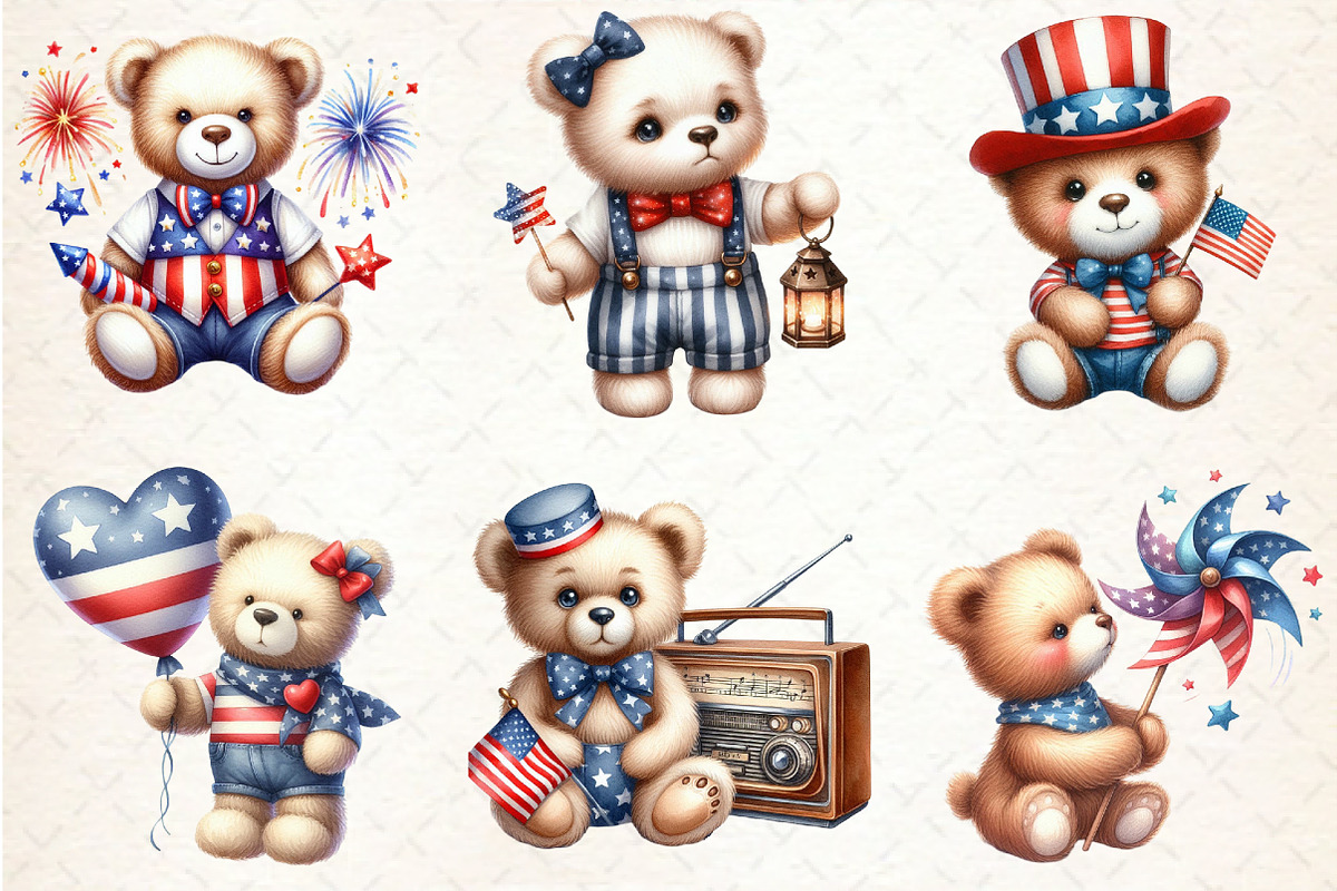 4th of July Teddy Bear Clipart, a Seasonal Illustration by Rose Art (Photo 3 of 4)