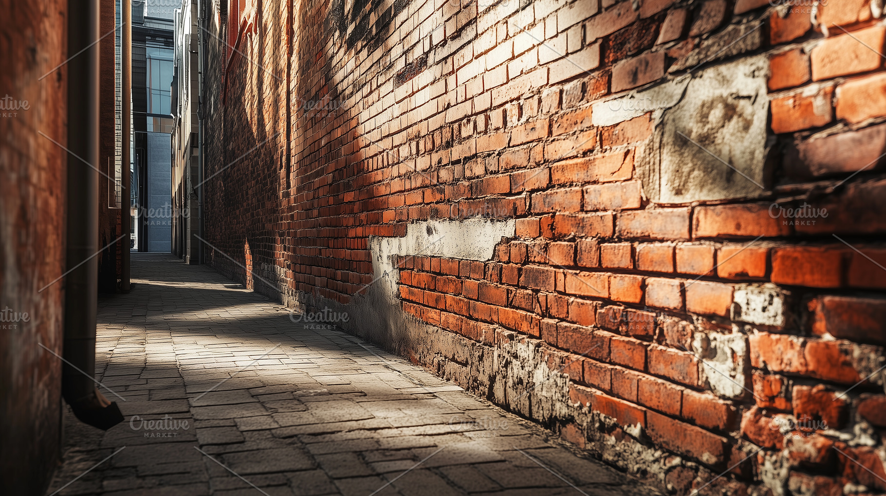 Narrow sunlit alleyway between old, an Architecture Photo by MistyDay
