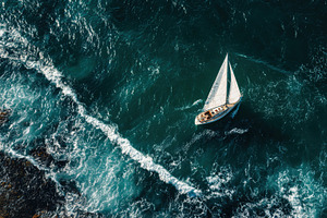 Sailing on clear blue waters, a Photo by Pavel_design