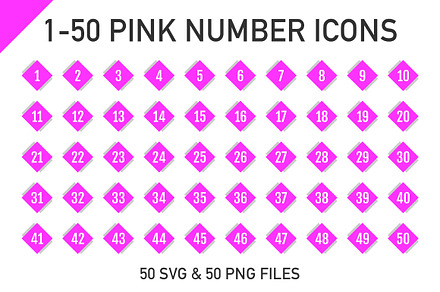 1-50 Pink Cube Number Icons