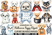 Watercolor Halloween Puppy Clipart, an Illustration by Craft Nest (Thumbnail 1 of 6)