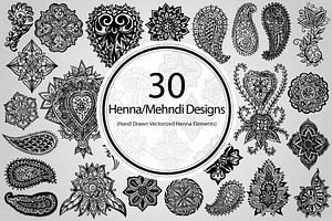 30 Henna/Mehndi Designs (Vector)