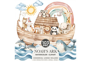 Noah’s Ark Watercolor Clipart Bundle, an Illustration by CharmClipart