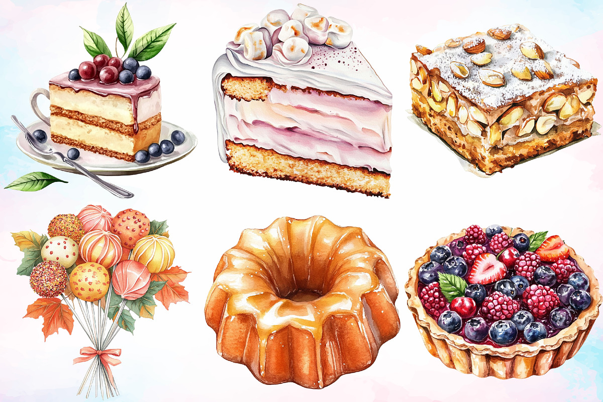Watercolor Autumn Cake Clipart PNG, a Seasonal Illustration by Canvas Craft (Photo 3 of 4)