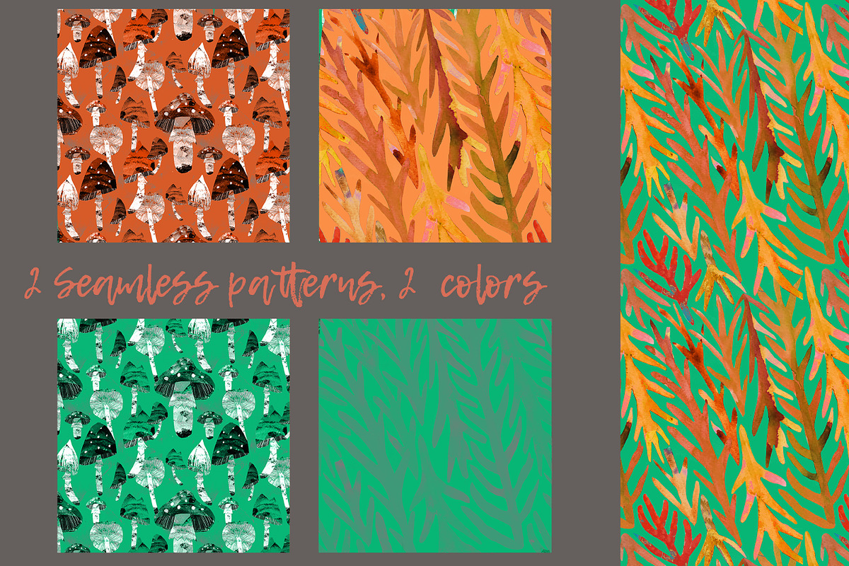 forest mushroom, a Pattern Graphic by watercolor kamill (Photo 4 of 7)