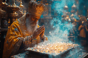Ceremonial ritual takes place in an, a Photo by Tanuart