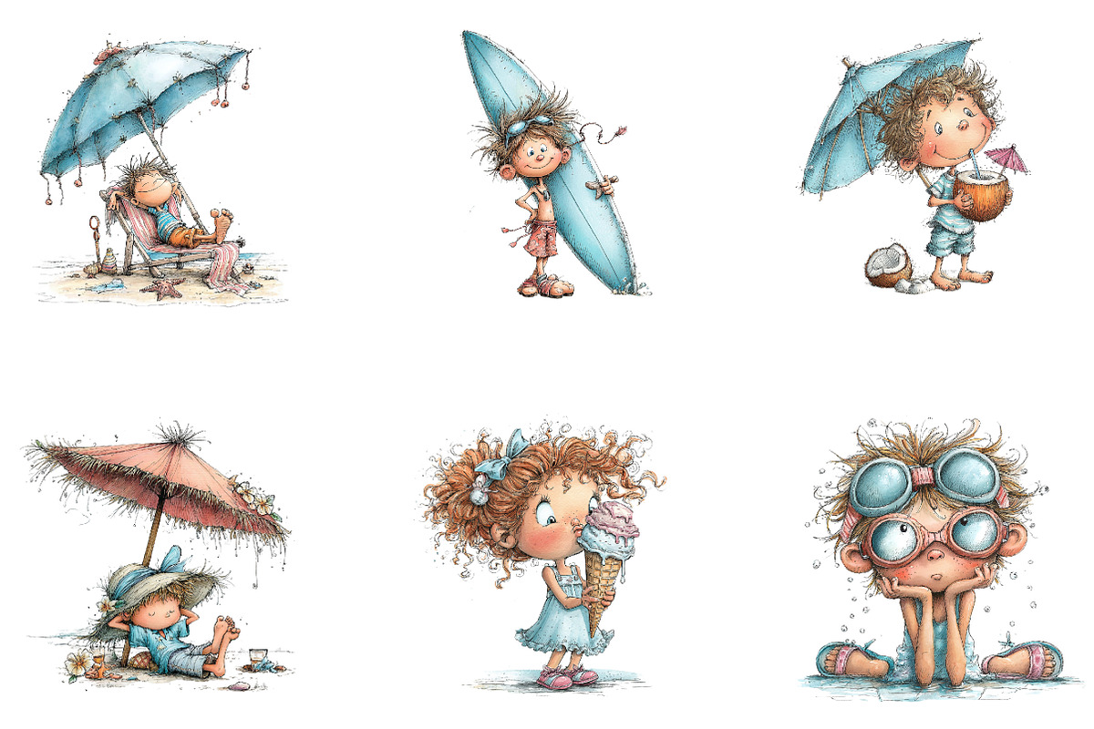 Whimsical Summer Kids Clipart, a Seasonal Illustration by CreationArt (Photo 4 of 5)