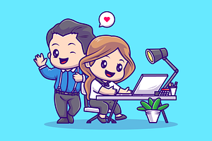 Cute Man and Woman Working On Laptop, a Person Illustration by Catalyst Labs