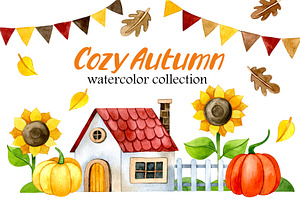 Cozy autumn. Watercolor collection