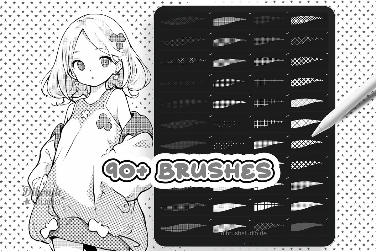 Procreate Manga Screentone Brushes, a Brush Add-On by DiBrush Studio (Photo 4 of 5)
