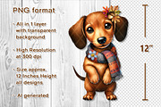 Cute Autumn Dachshund Clipart Set, a Seasonal Illustration by V Design Creator (Thumbnail 2 of 9)