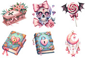 Charm Pink Halloween Clipart, an Illustration by Watercolor design (Thumbnail 4 of 4)