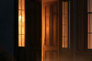 Haunted doorway with glowing orange light for Halloween