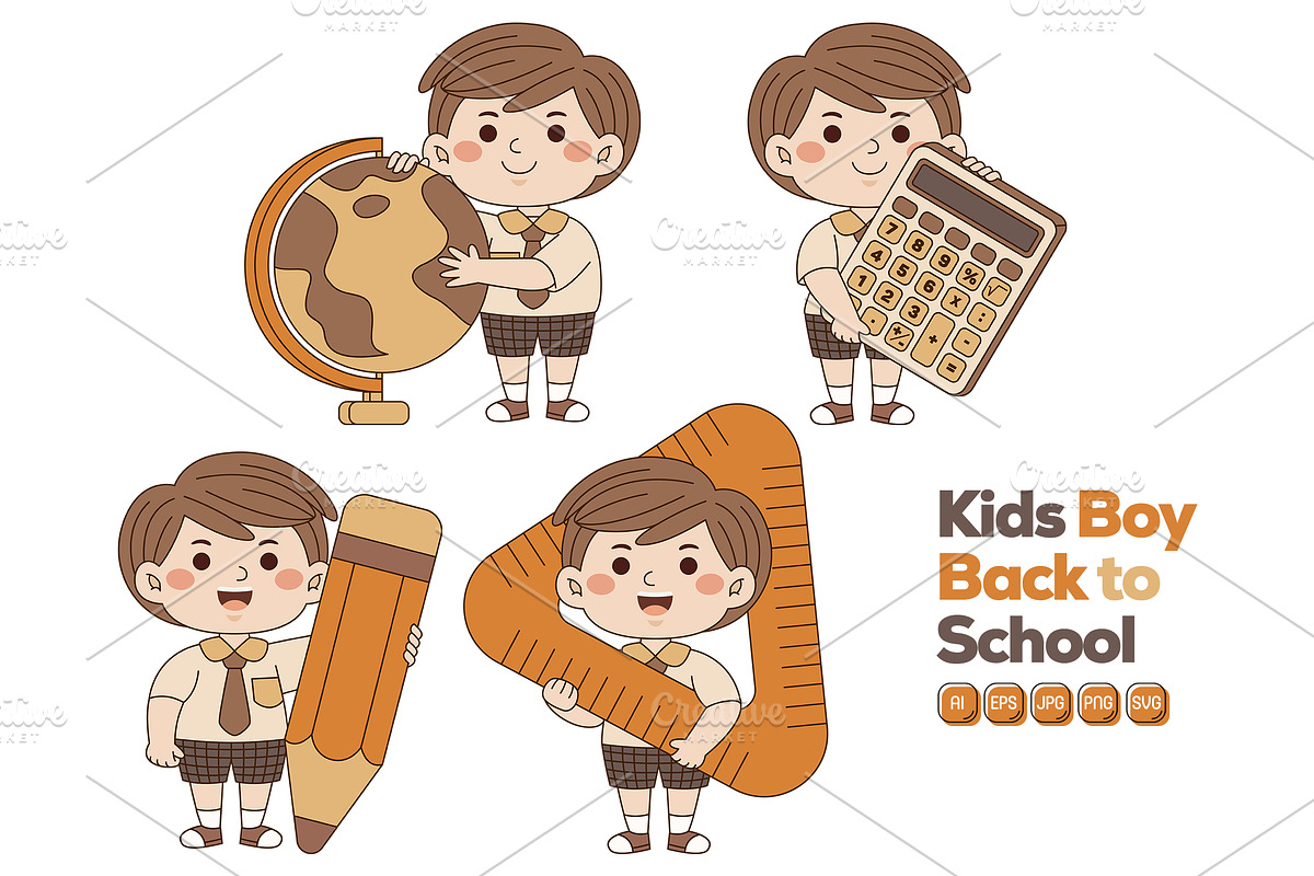 Kids Boy Back to School Vector Pack, an Illustration by MEDZ (Photo 3 of 3)