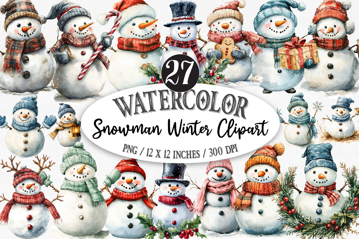 Snowman Winter Clipart, an Illustration by Designking (Photo 1 of 5)