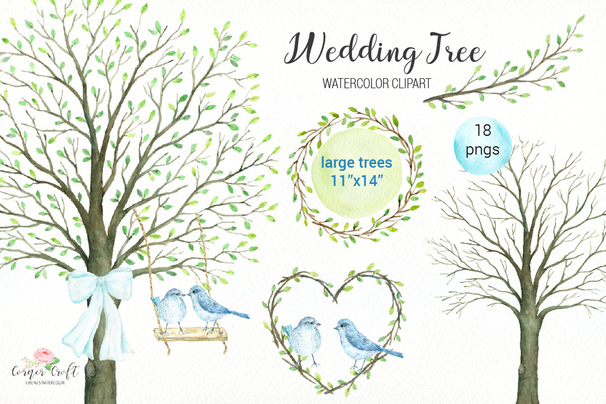 Wedding Tree Watercolor Clipart, a Texture Illustration by Corner Croft (Photo 1 of 5)