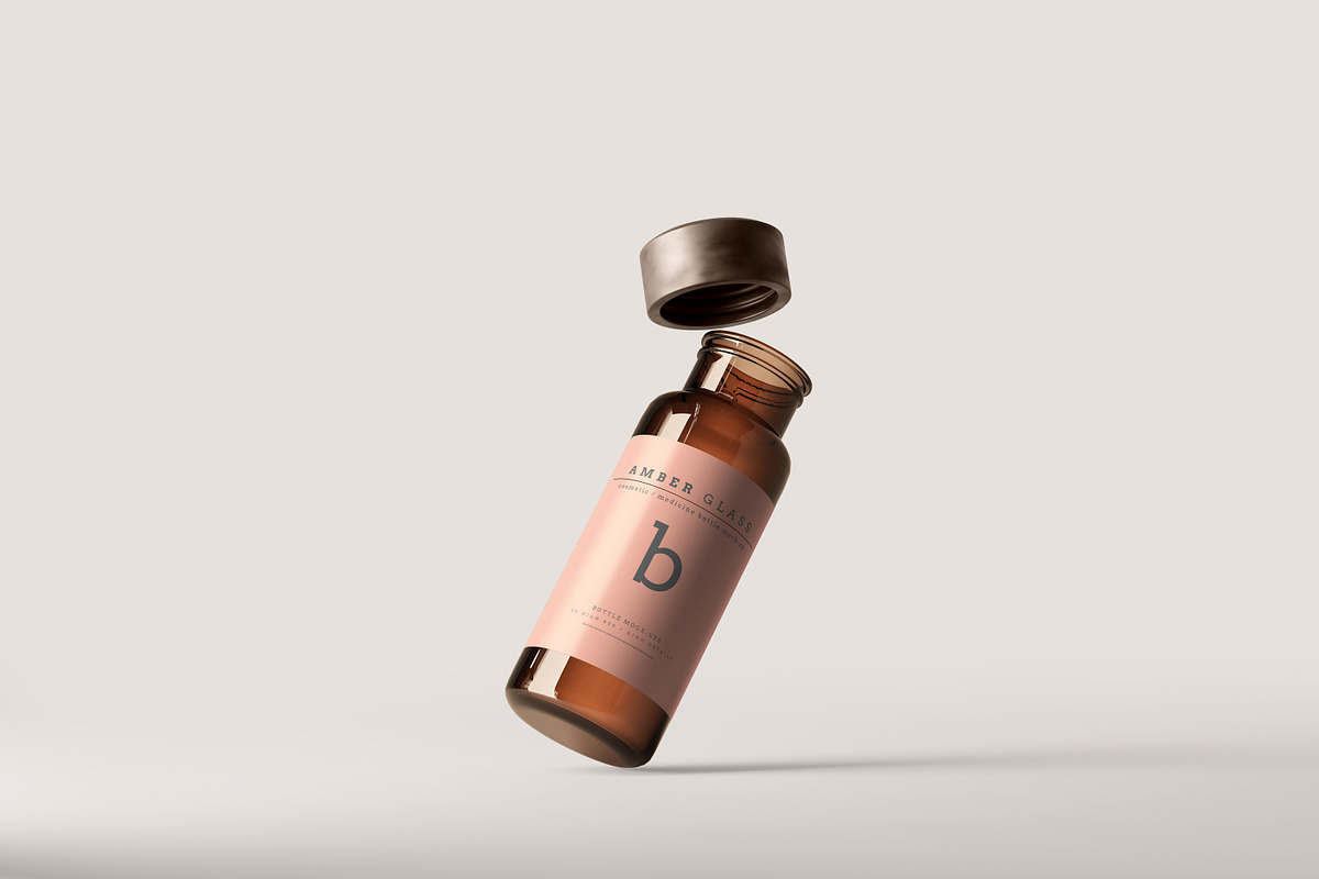 Amber Glass Vial Bottle Mockups, a Cups & Container Mockup by pmvch (Photo 12 of 20)