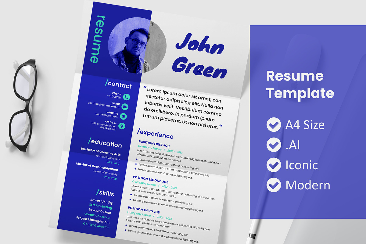 Stylish Purple Resume Template, a Resume Template by rivatxfz (Photo 1 of 2)