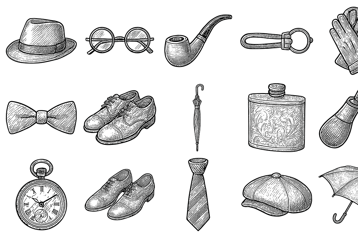 Vintage Men’s Fashion Accessory Set, an Illustration by Sempu