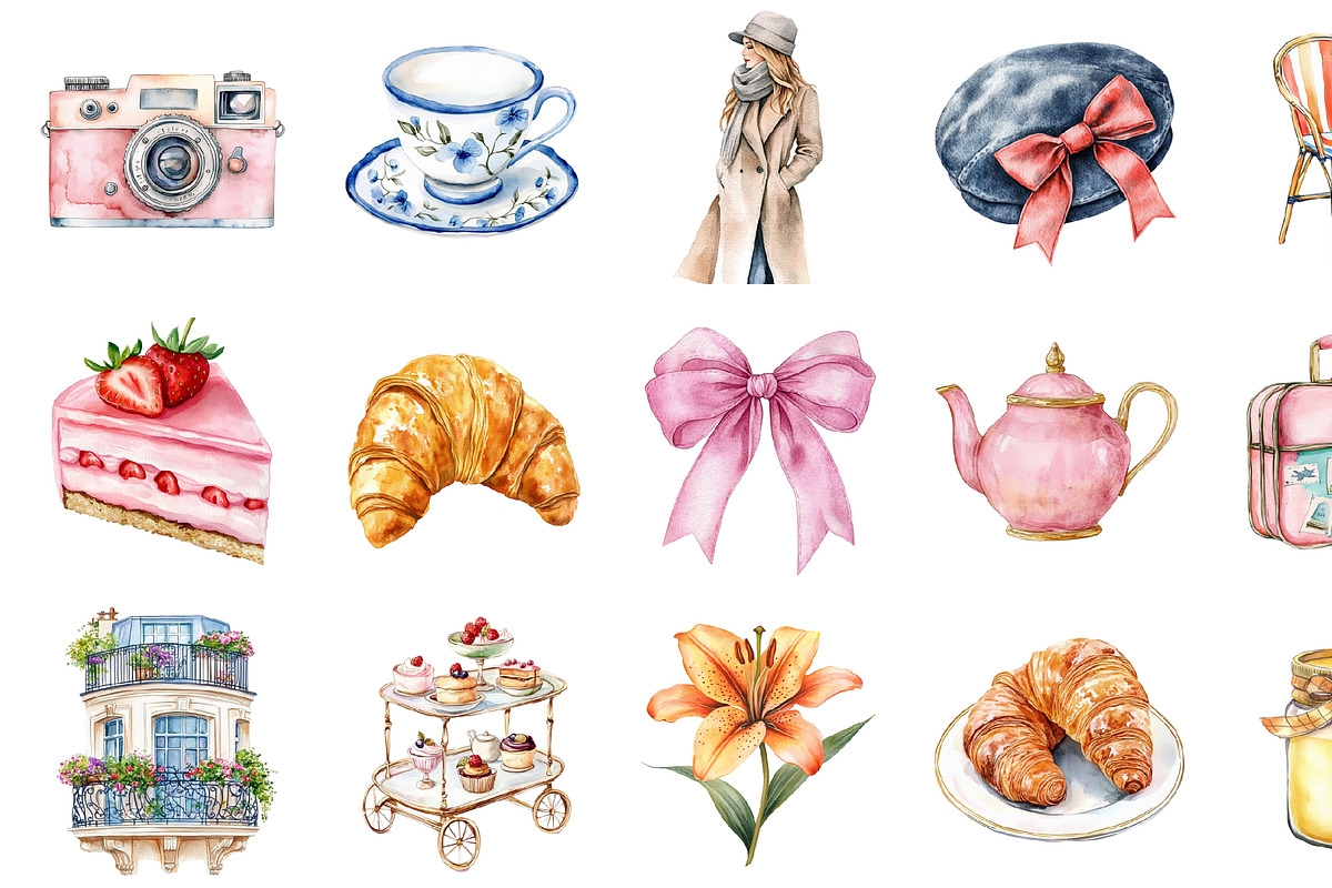 Watercolor Vintage Cafe Clipart, an Illustration by Design Market (Photo 2 of 5)