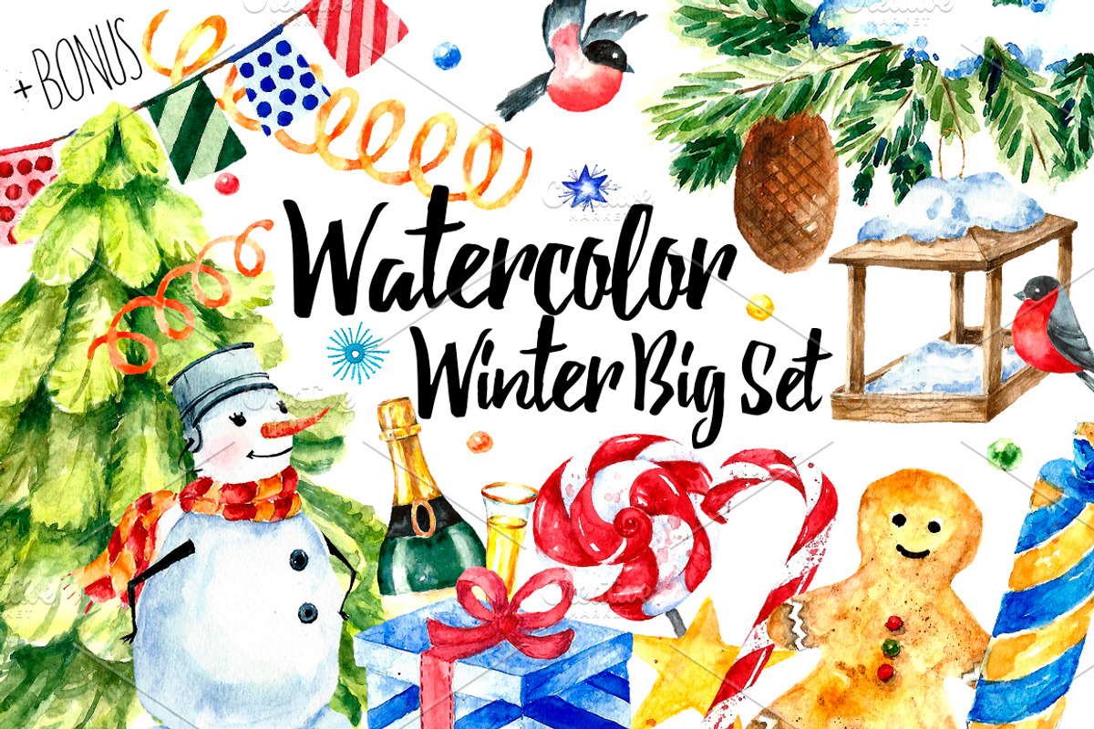 Watercolor Winter Big Set, a Decorative Illustration by Vikeriya (Photo 1 of 6)