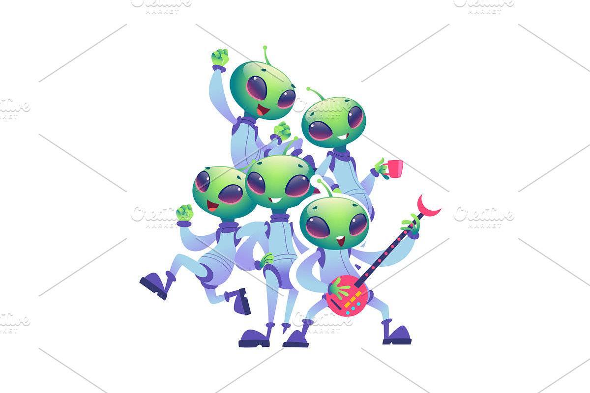 Alien characters. group of funny, an Illustration by Onyx