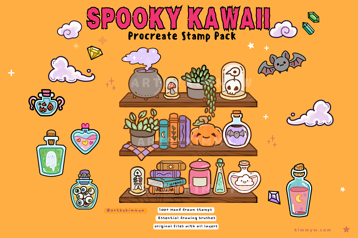 Procreate Spooky Kawaii Stamp Pack, a Brush Add-On by Artbykimmyw (Photo 3 of 3)