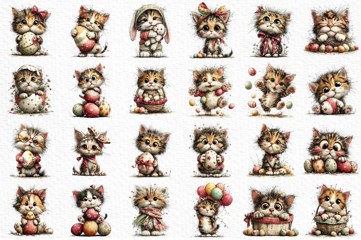 Whimsical Easter Kitten Clipart, an Illustration by Craft Nest (Photo 6 of 11)