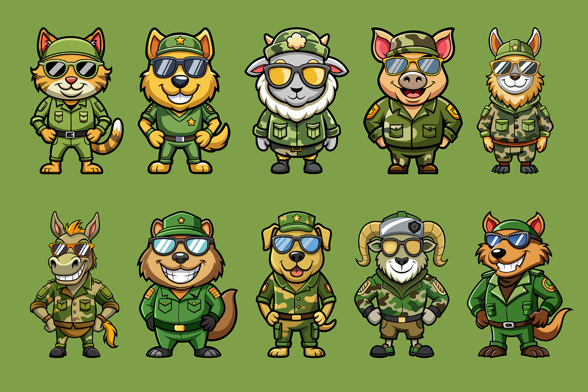 Animal Army Mascot Illustration Pack, an Illustration by Riswan Ratta (Photo 3 of 3)