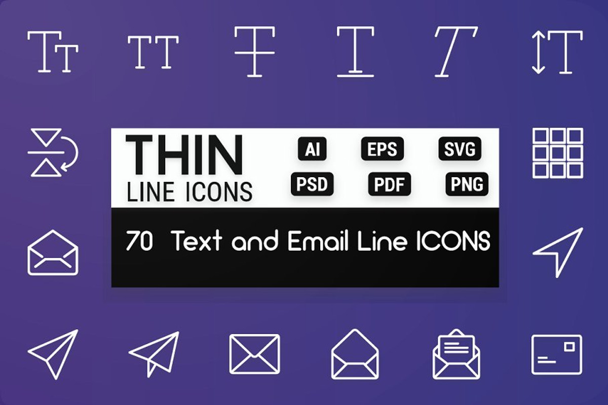 Text and Email Thin Line Icons, an Outline Icon by FlatLineIcons (Photo 1 of 4)