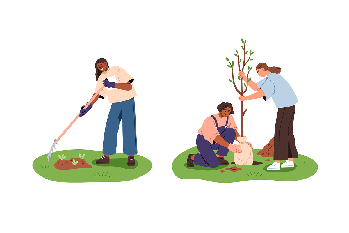 People planting trees in garden set, a Person Illustration by Good Studio (Photo 4 of 4)
