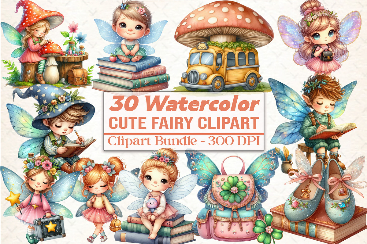 Cute Fairy School Sublimation Clipar, an Illustration by DreamCafeArt (Photo 1 of 5)
