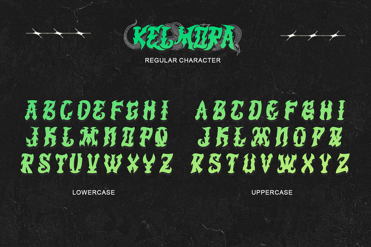 Kelmora - Retro Gothic Tattoo Font, a Blackletter Font by Letterara (Photo 10 of 15)