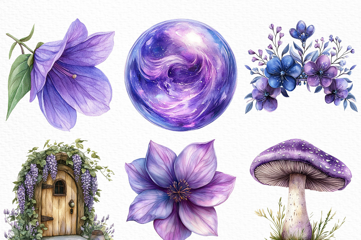 Magical Garden Purple Fairies Clipar, an Illustration by Craft Nest (Photo 3 of 6)