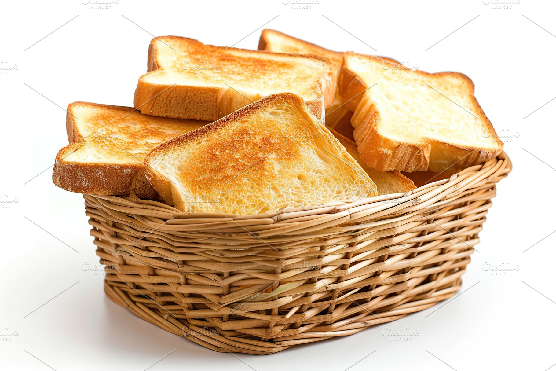 Toast bread in basket isolated on white background, a Food & Drink Photo by AlyaAnd
