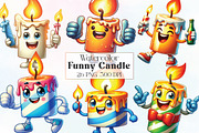 Watercolor Funny Candle Clipart, an Illustration by CraftArtStudio (Thumbnail 1 of 6)