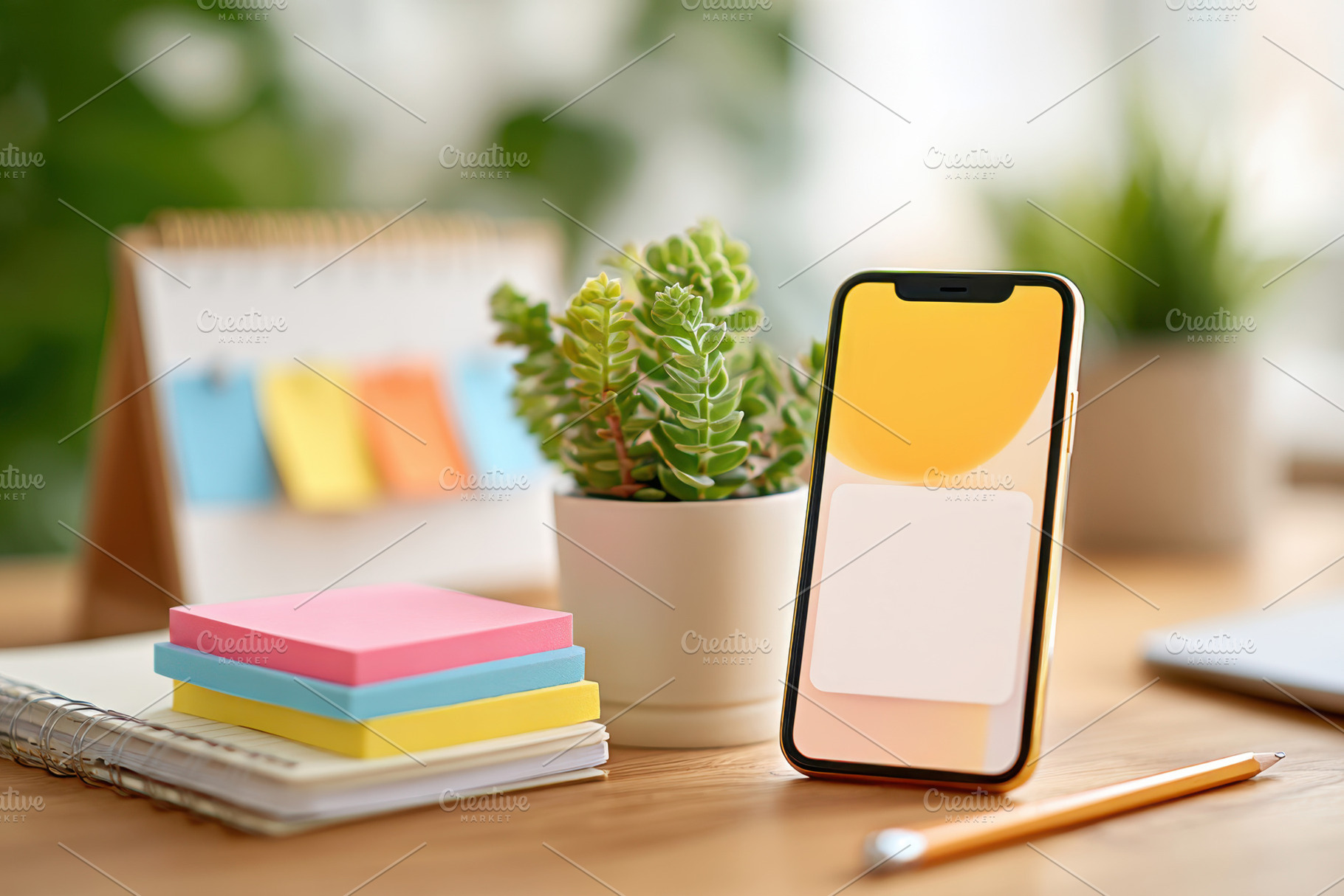Smartphone with beautiful wallpaper on a stylish desk, a Business Photo by AlyaAnd