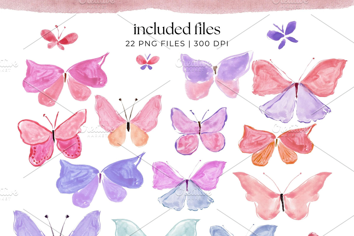 Hand Painted Butterflies PNG Graphic, a Decorative Illustration by Essem Creatives (Photo 4 of 7)