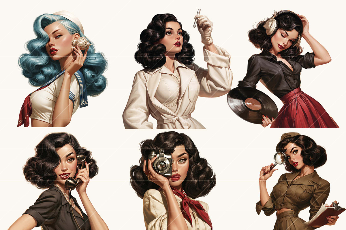 Rockabilly Pin Up Girl Clipart, a Person Illustration by BusyDaydesign (Photo 2 of 9)