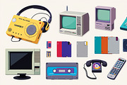 24 PNG 90s Retro Tech Icons Pack, a Background Graphic by adenpinkstore (Thumbnail 1 of 6)