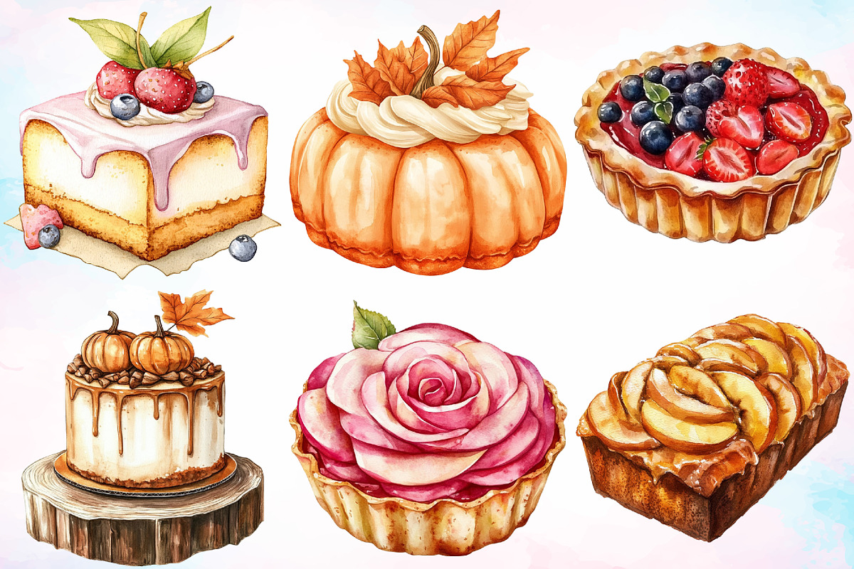 Watercolor Autumn Cake Clipart PNG, a Seasonal Illustration by Canvas Craft (Photo 4 of 4)