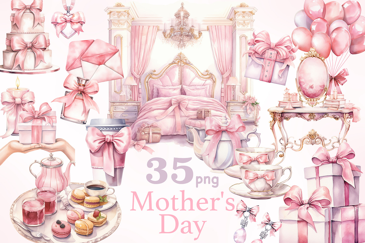 Mothers Day Clipart Bundle, a Seasonal Illustration by GlamArtZhanna (Photo 1 of 6)