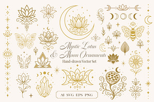 Mystic Lotus & Moon Ornaments
