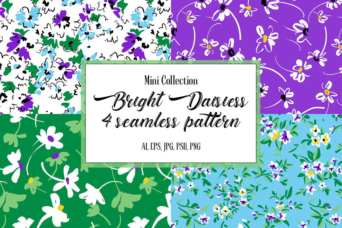 Simple daisies. Vector set 4 prints., a Pattern Graphic by GALAKAM (Photo 1 of 6)