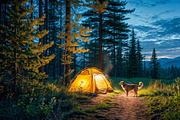 Camping Dog Forest Adventures, an Animal Illustration by StockVerse Creative (Thumbnail 2 of 4)