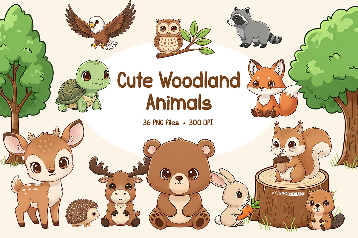 Cute Woodland Animals Clipart, an Animal Illustration by Primrose Blume (Photo 1 of 3)